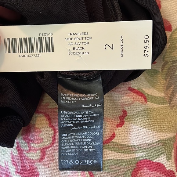 CHICOS TRAVELERS sz 2 L Side Split Top Tunic Stretch No Wrinkle Mockneck $80NEW - Picture 10 of 13